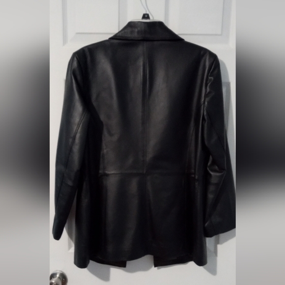 Worthington Black Leather Jacket Tailored Glossy Finish - Picture 4 of 4